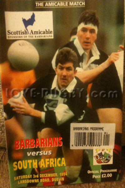 1994 Barbarians v South Africa  Rugby Programme